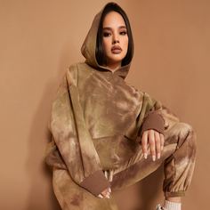 с карманами тай дай Повседневный Свитшоты Shein