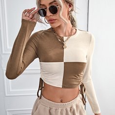 на кулиске Клетчатый Повседневный Футболки Shein