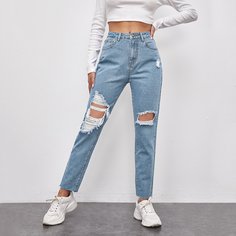 Рваные джинсы с высокой талией Shein