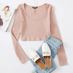 Вязаная короткая футболка Shein