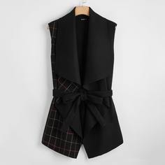 с поясом Клетка Повседневный Плюс размеры пальто Shein