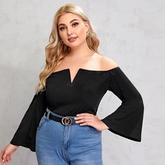 Одноцветный Элегантный Футболка размера плюс Shein