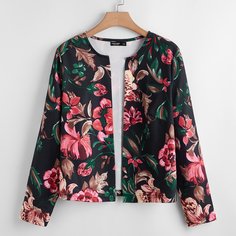 Со цветочками Повседневный Куртки размер плюс Shein