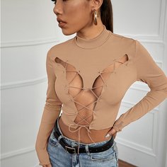 Кроп футболка со шнурком Shein