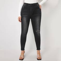 на пуговицах Одноцветный Джинсы размер плюс Shein