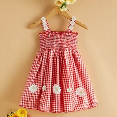 с аппликацией Клетка Бохо Платья для девочек Shein