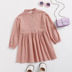 Оборка Одноцветный Повседневный Платья для девочек Shein