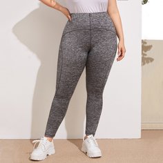 Одноцветный Спортивный Леггинсы размер плюс Shein
