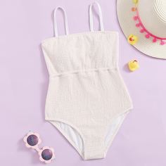 Одноцветный Повседневный Купальники для девочек Shein