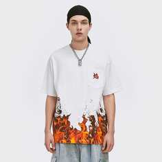 Мужская футболка Fire с китайской вышивкой и карманами Shein