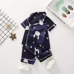 Атласная пижама с мультяшным принтом для девочек Shein