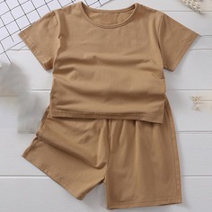 Однтонная футболка и шорты для девочек Shein