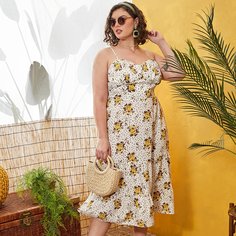 Платье размера плюс на бретельках с цветочным принтом Shein