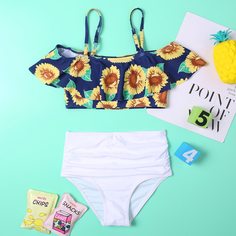 со сборками Цветочный Бохо Купальники для девочек Shein