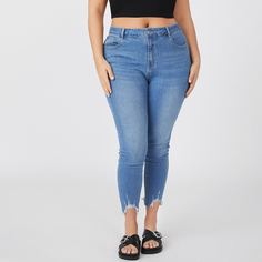 на пуговицах Одноцветный Джинсы размер плюс Shein