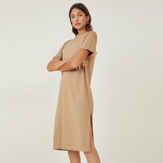 Однотонное платье-футболка с разрезом Shein