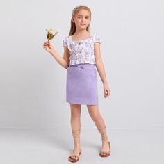Топ и юбка со сборкой для девочек Shein