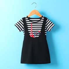 Платье-сарафан и футболка в полоску с текстовым принтом для девочек Shein