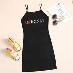 Платье размера плюс на бретельках с текстовым принтом Shein