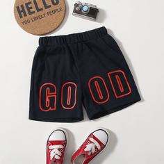 Шорты с текстовым принтом для мальчиков Shein