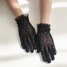 Кружевные перчатки со стразами Shein