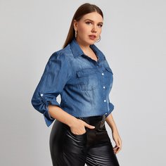 Джинсовый топ размера плюс с пуговицами и карманом Shein