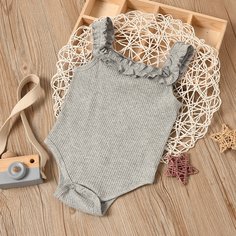 с оборками Одноцветный Боди для малышей Shein