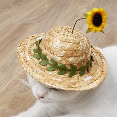 1шт соломенная шляпа для домашних животных с подсолнухом Shein