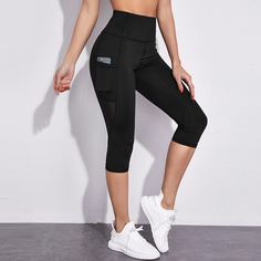Однотонные спортивные леггинсы с карманом для телефона Shein