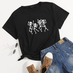 Хэллоуин Повседневный Футболка размера плюс Shein