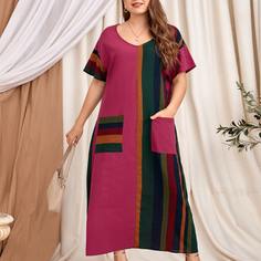 Контрастное платье размера плюс с карманами Shein