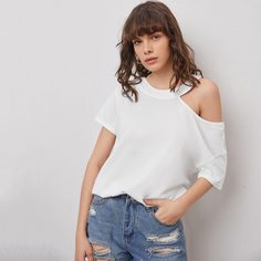 Однотонная футболка с застежкой сзади Shein