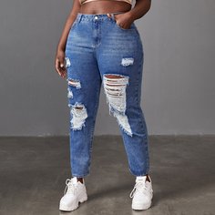 Рваные джинсы размера плюс с высокой талией Shein