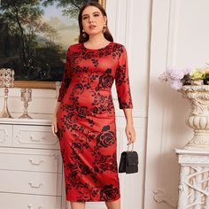 Облегающее платье размера плюс с цветочным принтом Shein