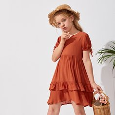 Платье с многослойным низом для девочек Shein