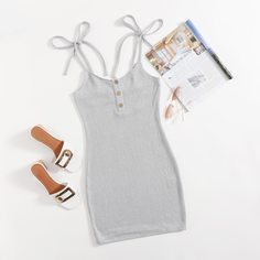 узел Одноцветный Повседневный Платье Shein