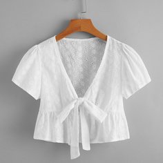 С оборками Одноцветный Бохо Женские топы Shein