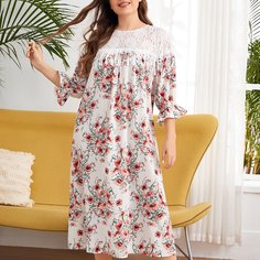 Платье размера плюс с цветочным принтом и кружевной вставкой Shein
