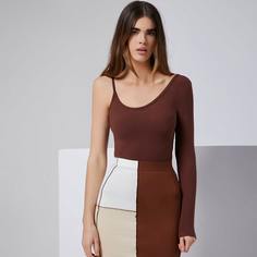 Вязаная футболка в рубчик на одно плечо Shein