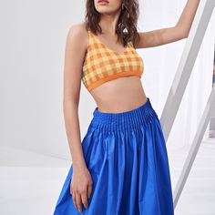 Вязанный короткий топ в клетку Shein