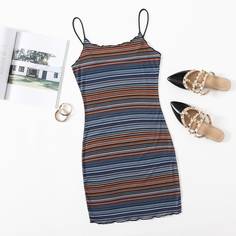 Платье в полоску с оригинальной отделкой Shein