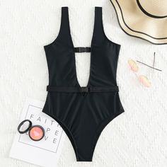 Слитный купальник с глубоким разрезом Shein
