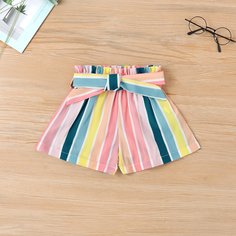 Пояс Радужные полосы Повседневный Шорты для девочек Shein
