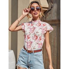 с оборками Цветочный Бохо Блузы Shein