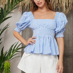 Оборка Клетка Бохо Блузы Shein