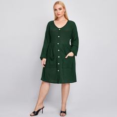 Трикотажное платье размера плюс с карманом Shein