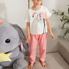 Пижама с принтом "фламинго" для девочек Shein