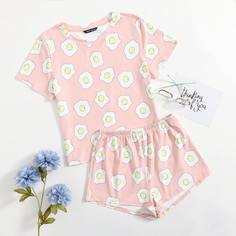 Мультяшный принт милый Пижама Shein