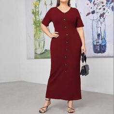 Платье макси размера плюс с v-образным воротником Shein