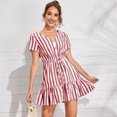 Полосатое платье с пуговицами Shein